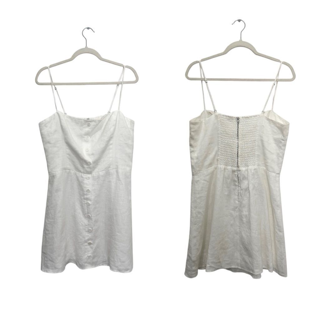 REFORMATION Huckleberry Linen Button Front Mini Dress in White - Picture 12 of 14